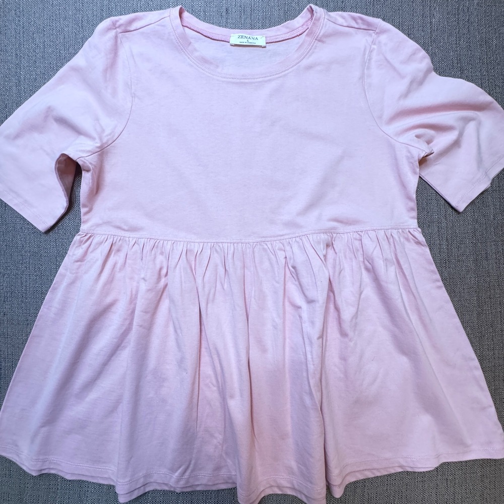 Zenana Women Pink Cotton Babydoll Tunic Top Short Sleeve CT-4641AB L
